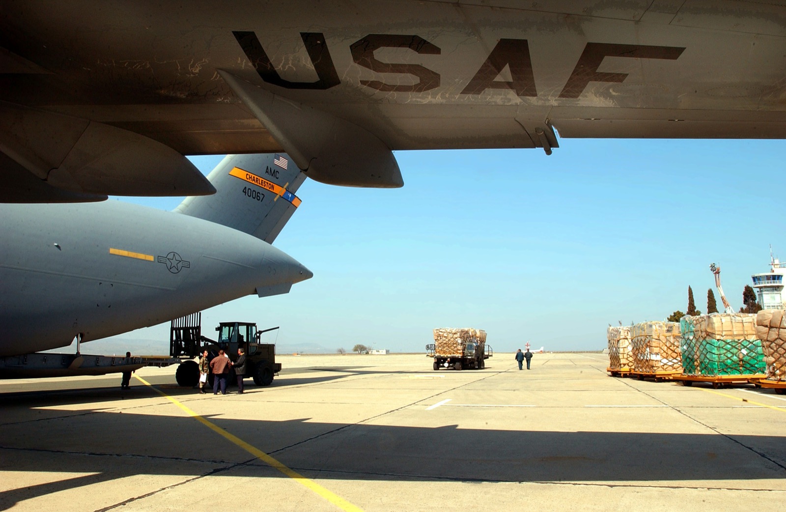 Cargo being loaded at an airport